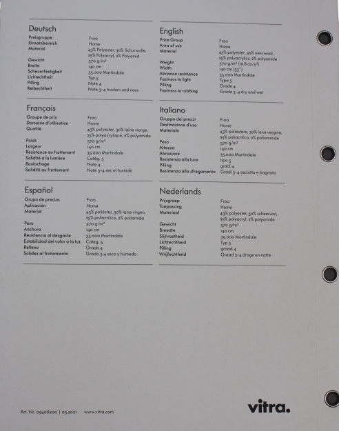 Stoffmusterkarte Nubia Vitra