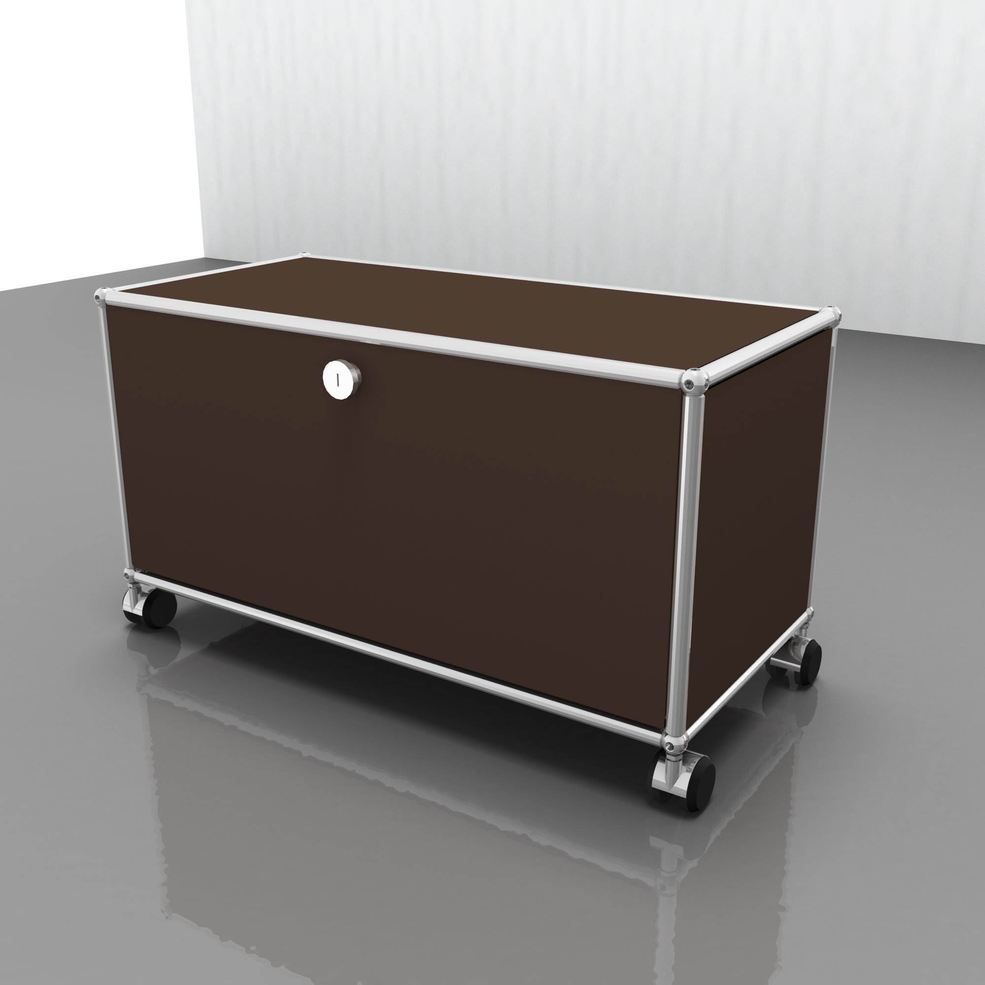 USM Haller Möbel in Braun: TV-Möbel/Hi-Fi-Möbel mit Rollen, modernes Design für Wohnzimmer und Medienbereich.