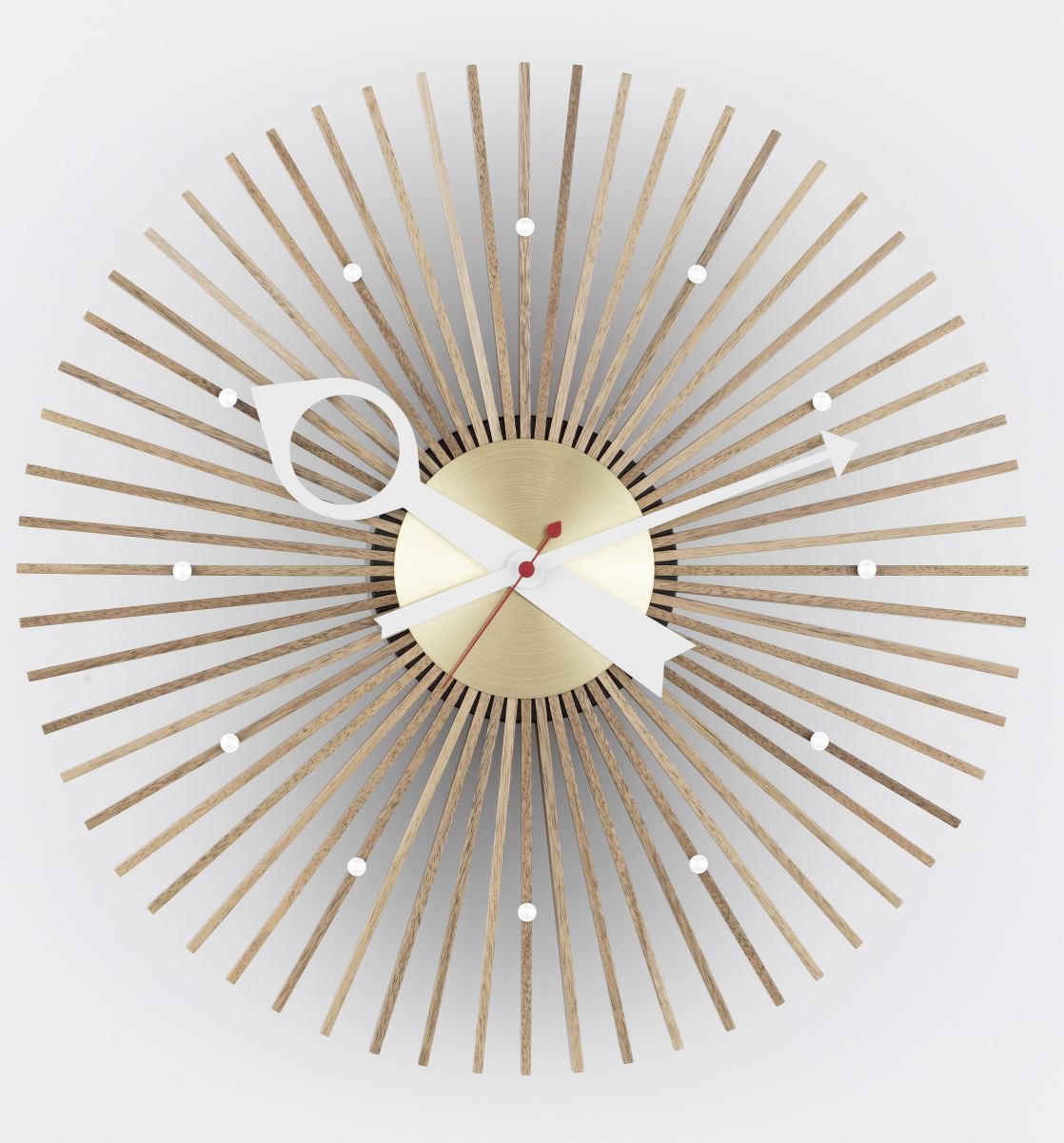 Popsicle Clock Wanduhr von Vitra: Design Wanduhr mit Holzstäben und goldenem Ziffernblatt.
