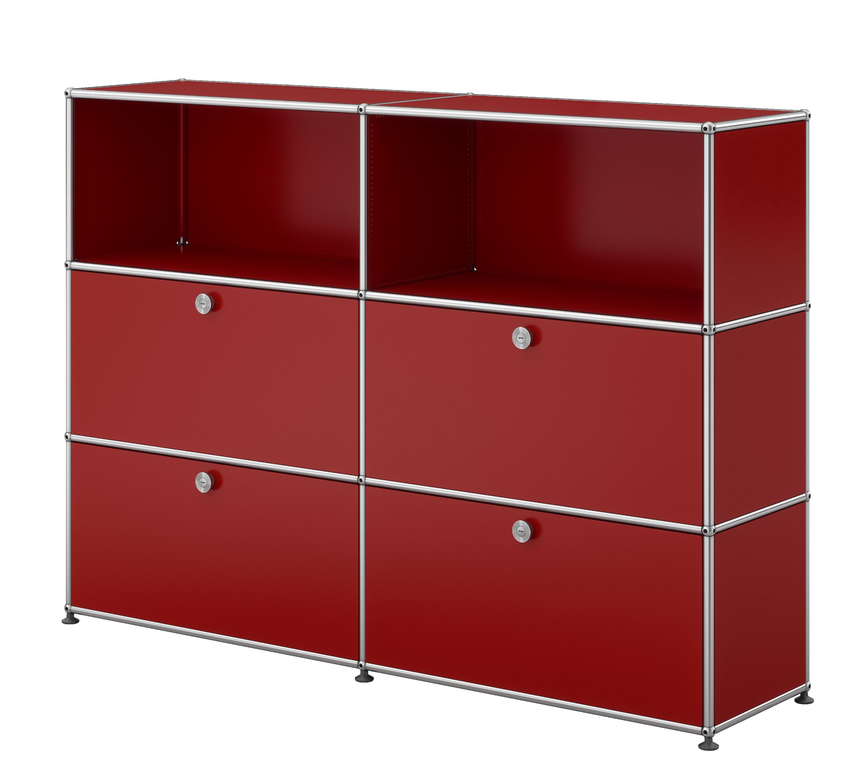 USM Haller Highboard 2 Offen / 2 Klappen / 2 Schubladen Rubinrot