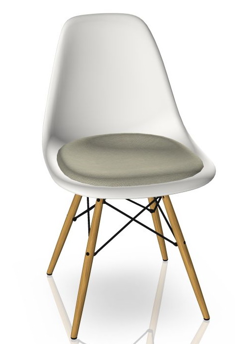 Eames Plastic Side Chair DSW Stuhl mit Sitzpolster Vitra Ahorn gelblich, Hopsak warmgrey/elfenbein, Weiss