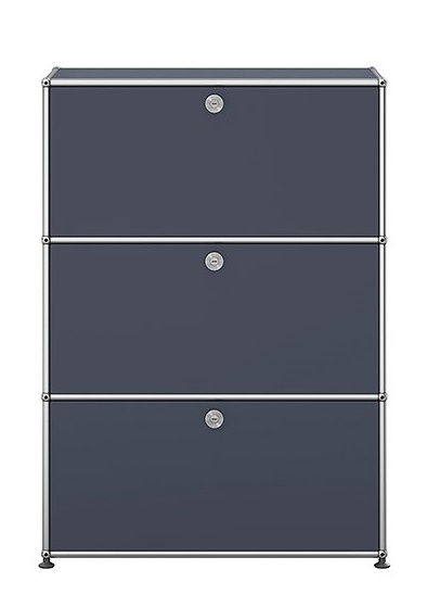 USM Haller Highboard in Anthrazitgrau mit drei Klappen, modernes Designmöbel für stilvolle Aufbewahrung.