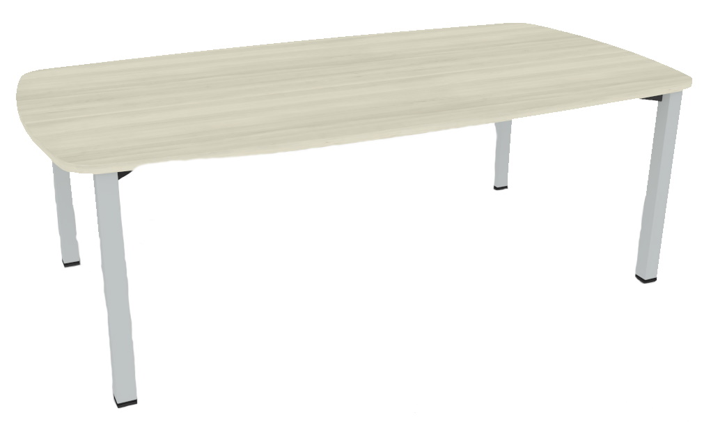 Systo Tec Konferenztisch von Palmberg in Ellipsenform mit hellem Holzdekor und silbernen Beinen.