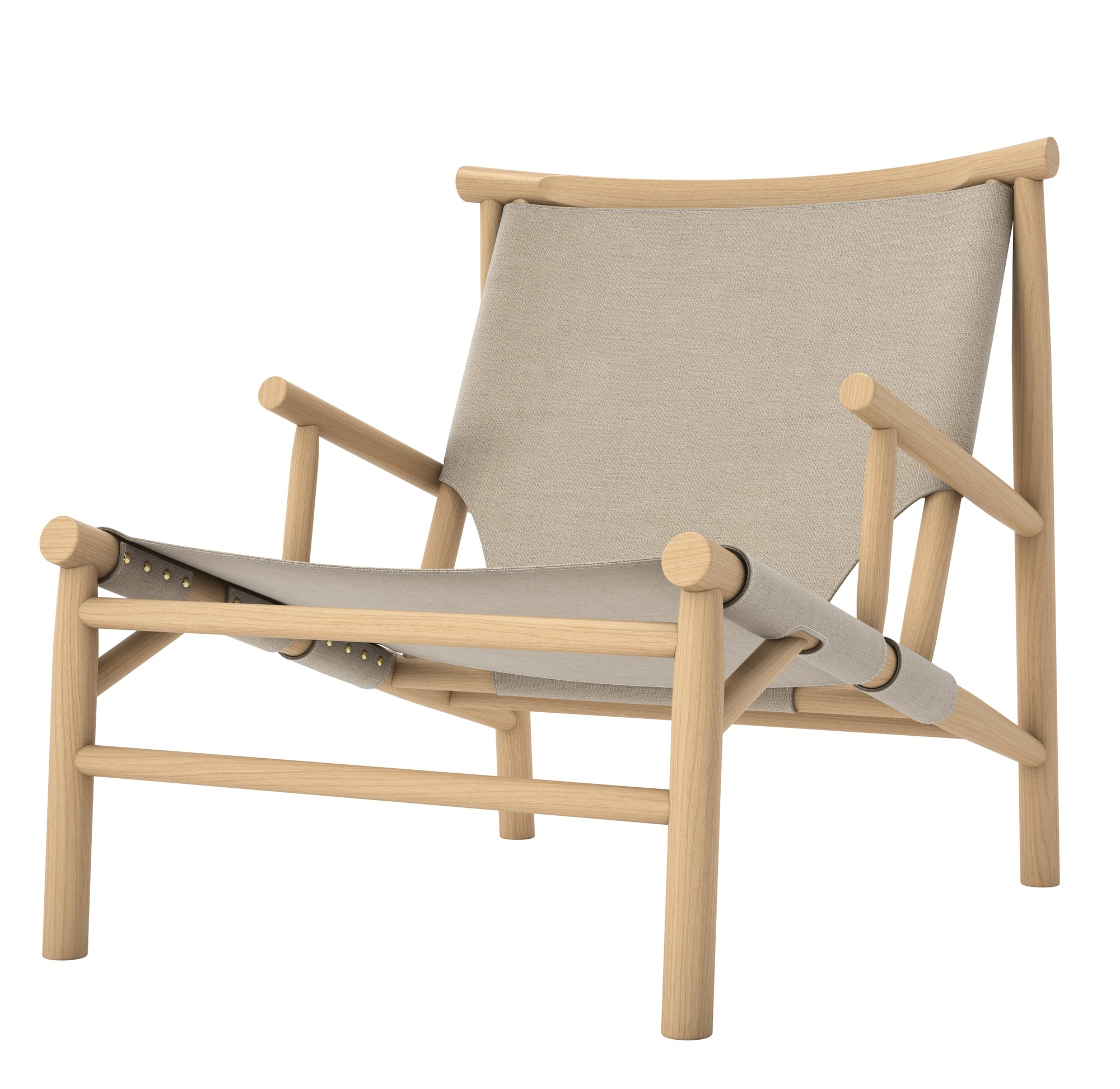 Samurai Chair von Norr11: Sessel mit hellem Holzrahmen und beigem Textilbezug. Designermöbel.