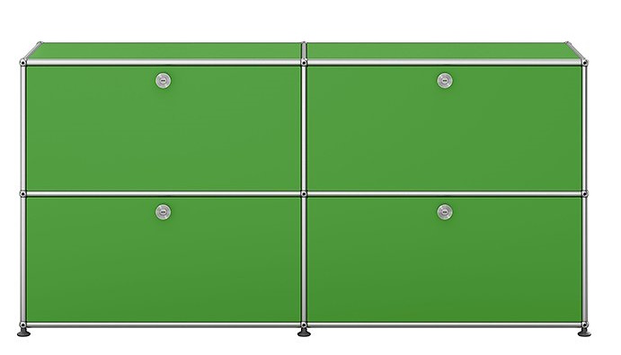 USM Haller Sideboard in Grün mit vier Klappen, modernes Designmöbel für Wohnzimmer und Büro.