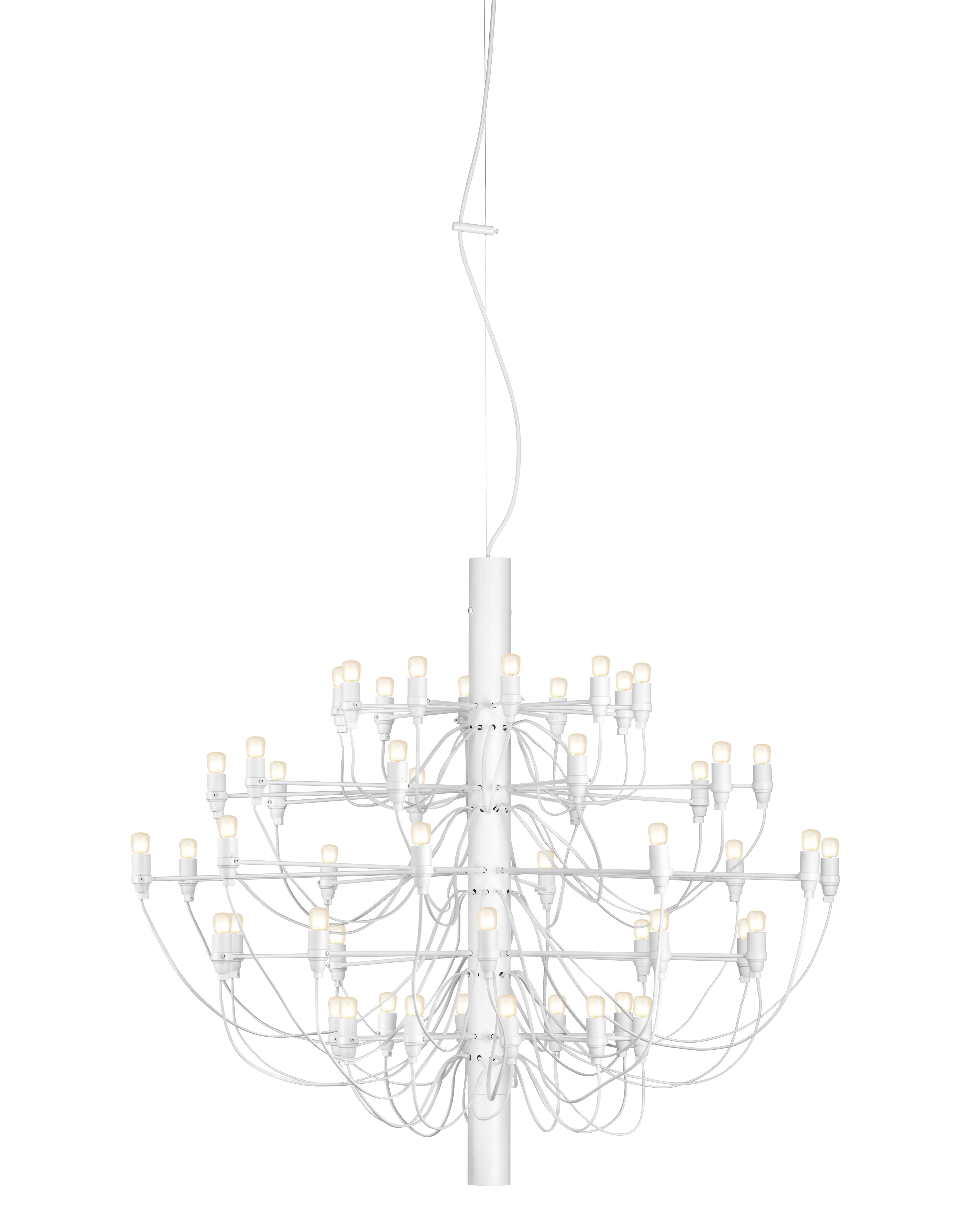 Weißer Flos 2097 Kronleuchter mit 50 mattierten Glühbirnen, moderne Deckenleuchte für Wohnzimmer.