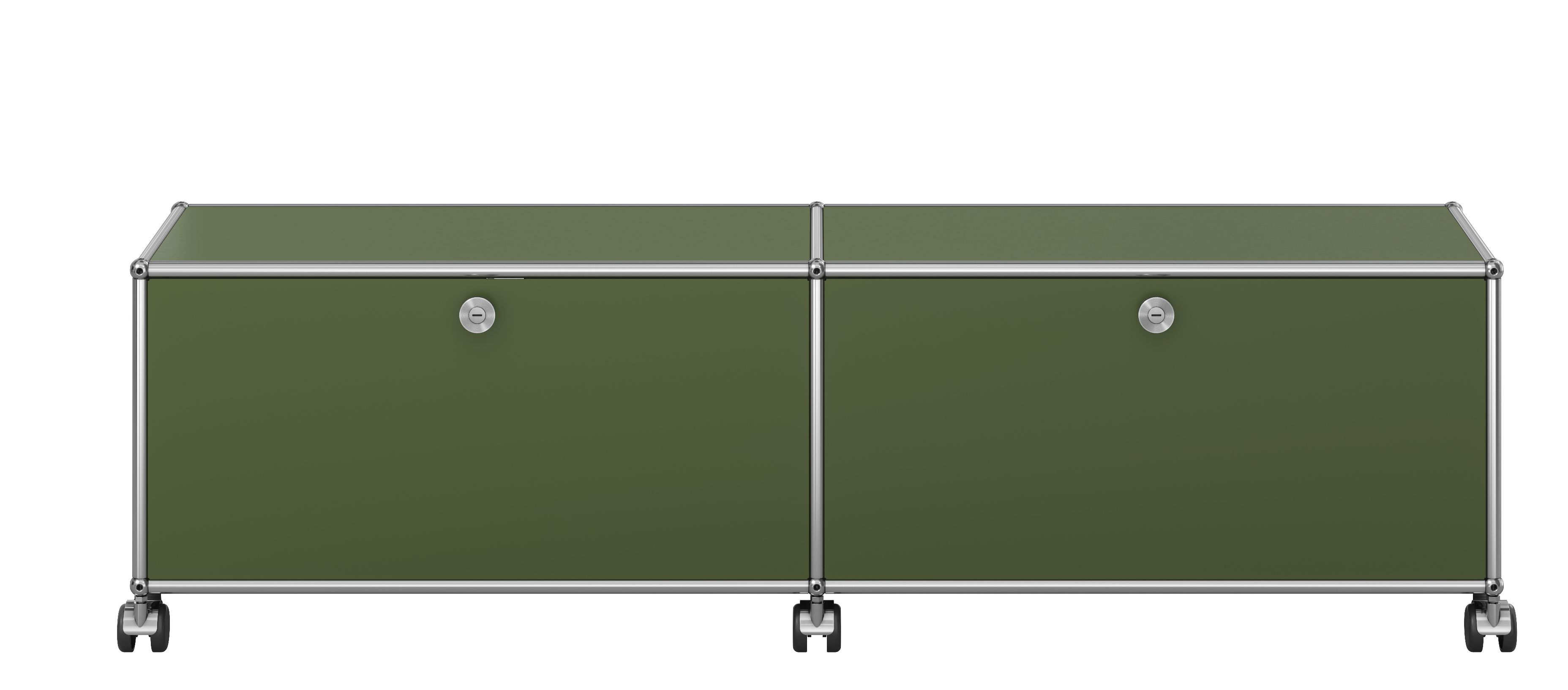USM Haller TV-/Hi-Fi Lowboard M61 auf Rollen mit 2 Klapptüren Olivgrün