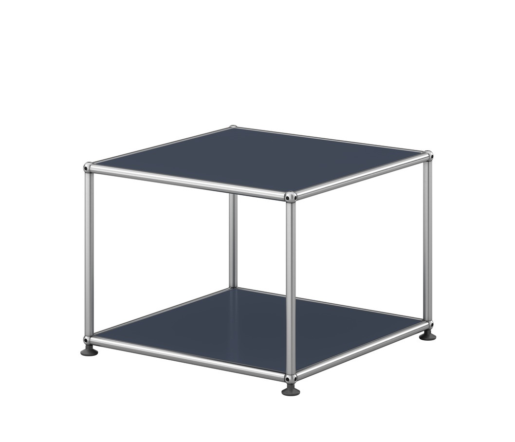 USM Haller Beistelltisch in Anthrazitgrau, offenes Design mit minimalistischem Stahlrohrgestell, modernes Möbelstück für Wohnzimmer und Büro.