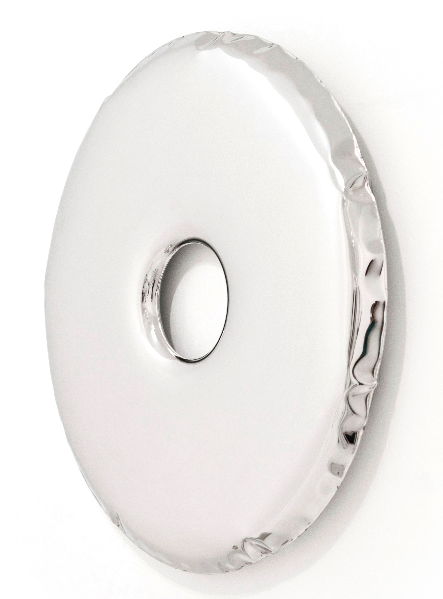 Rondo Spiegel von Zieta, 120 cm, runder Wandspiegel mit Loch in der Mitte, silberfarben.