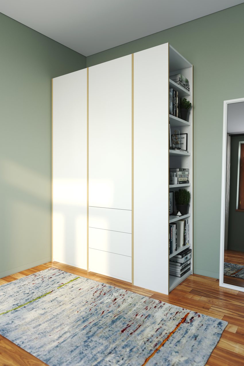 MODULAR PLUS Schrank Kombination mit Anbauregal rechts und 3 Schubkästen Müller Möbelwerkstätten