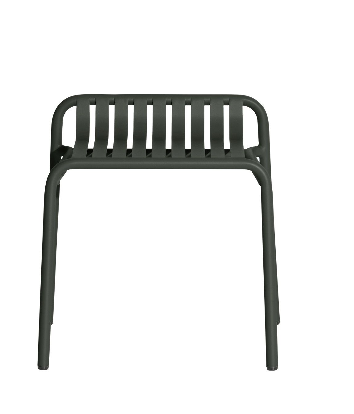 Glasgrüner Week-End Stool Hocker von Petite Friture, minimalistisches Design mit Lattenrost-Sitzfläche und vier schlanken Beinen.