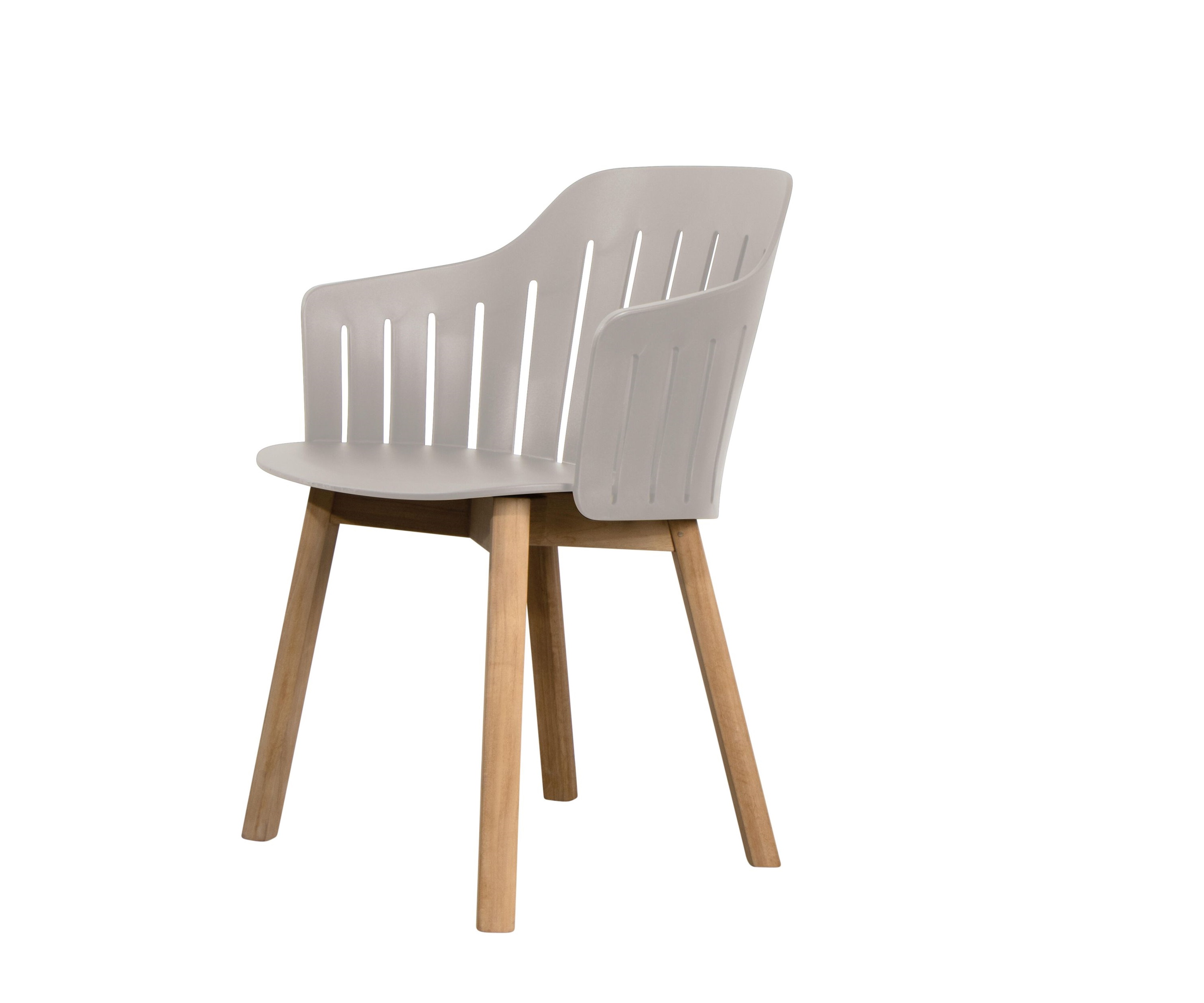 Choice Outdoor Stuhl von Cane-Line mit Teakgestell und taupefarbener Sitzfläche, ideal für Garten und Terrasse.