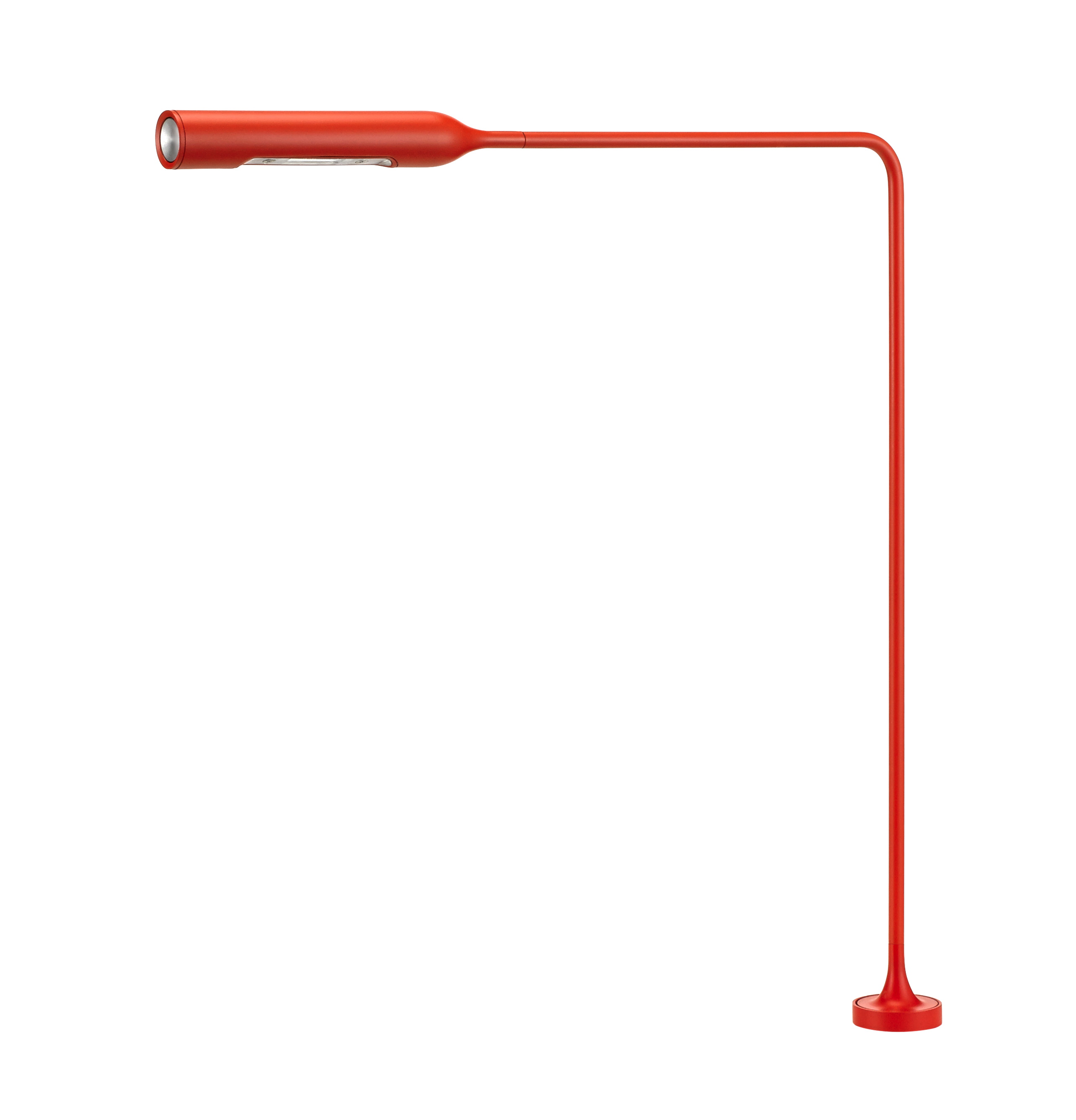 Mattrote Flo Grommet LED-Stehleuchte mit warmweißem Licht (2700K) für Büro und Wohnraum.