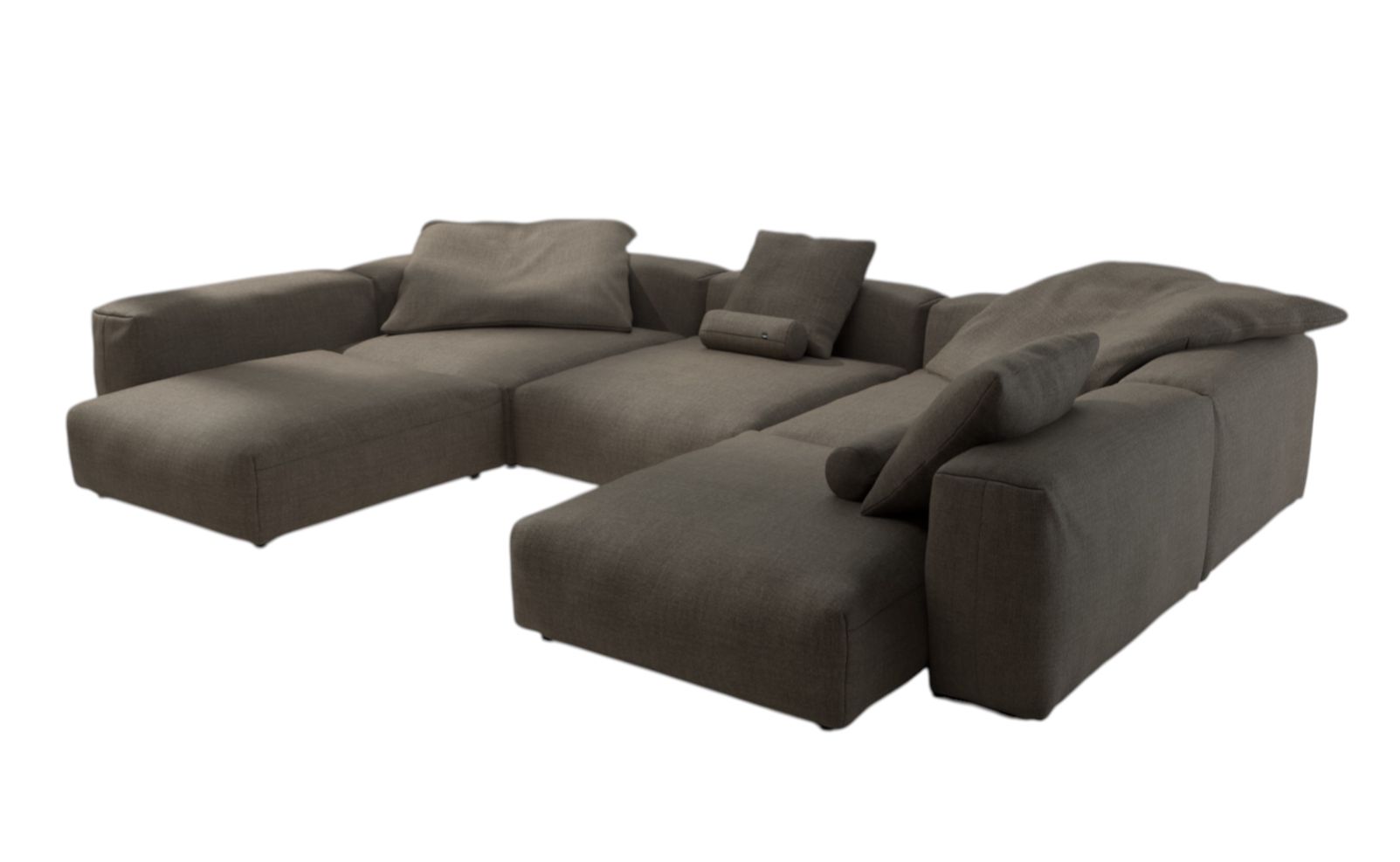 Vetsak Sofa Set 06 Outdoor, modernes 6,5-Sitzer Lounge Sofa in Braun mit Kissen.