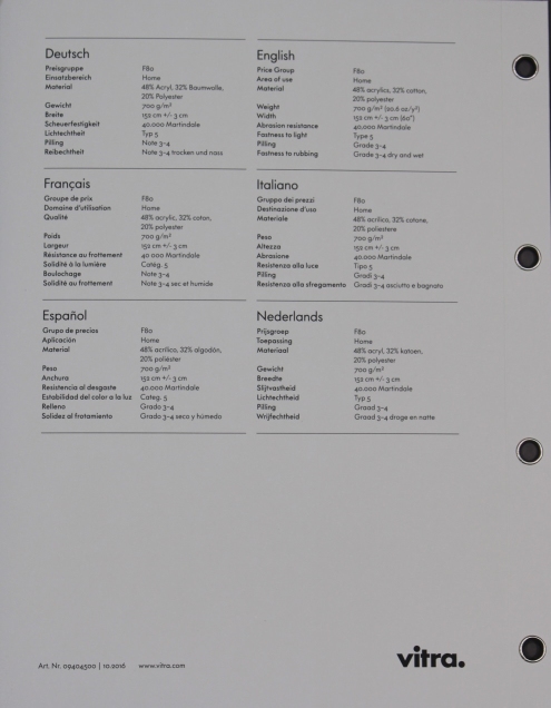 Stoffmusterkarte Iroko 2 Vitra
