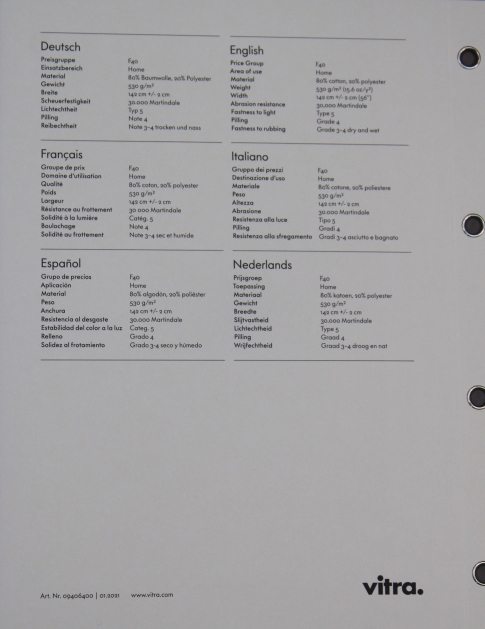 Stoffmusterkarte Mello Vitra