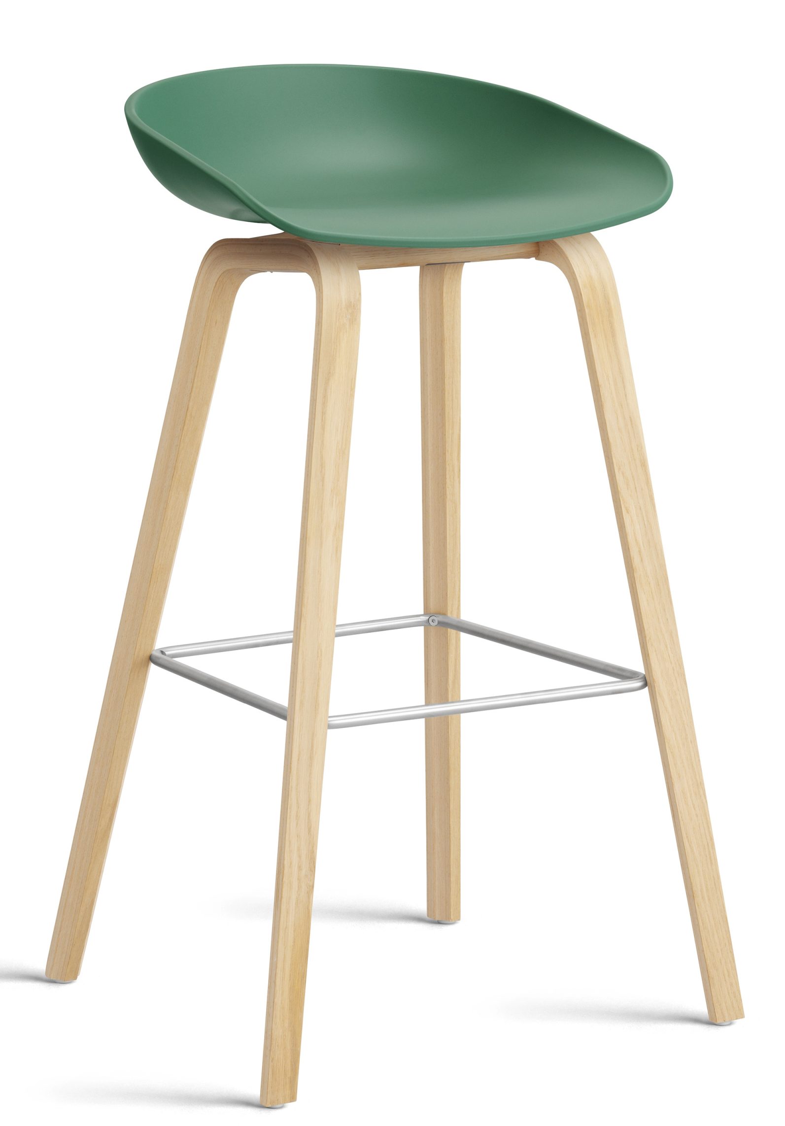 About a Stool AAS32 / AAS 32 Barhocker Hoch Vorzugskombinationen Hay Hay AAS32 Barhocker mit grünem Sitz und hellem Holzgestell, ideal für Küche und Bar.