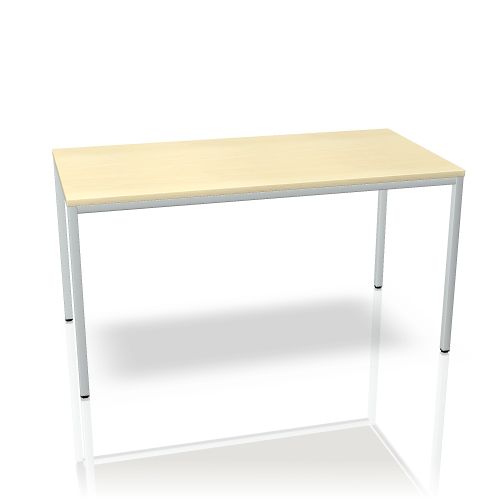 Intro Tec Besprechungstisch von Palmberg: Rechteckiger Bürotisch mit heller Tischplatte und silberfarbenem Metallgestell.