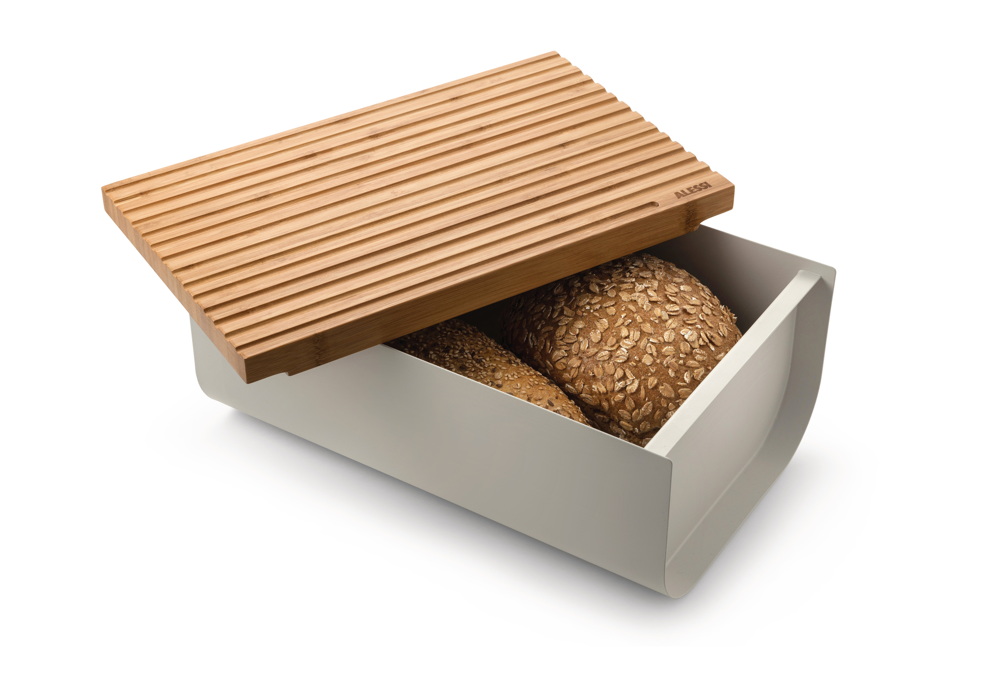 Mattina Brotkasten aus Stahl Warmes Grau Alessi
