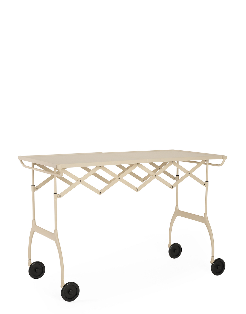 Battista Servierwagen von Kartell in Matt Sahne, ausziehbarer Beistelltisch mit Rollen.