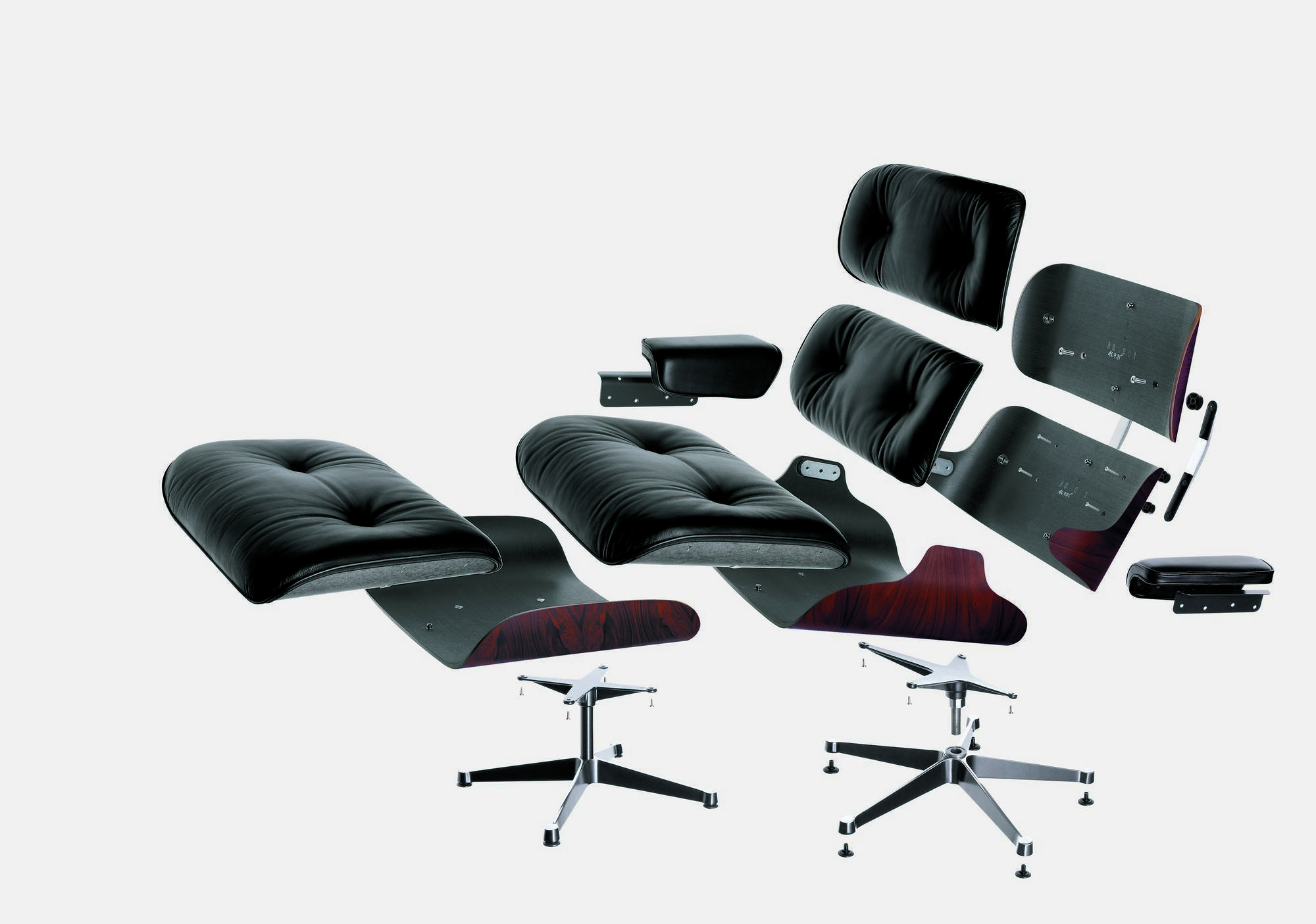 Eames Lounge Chair & Ottoman Armchair Leder Premium Vitra Seiten poliert- schwarz Leder Premium F schwarz Kirschbaum