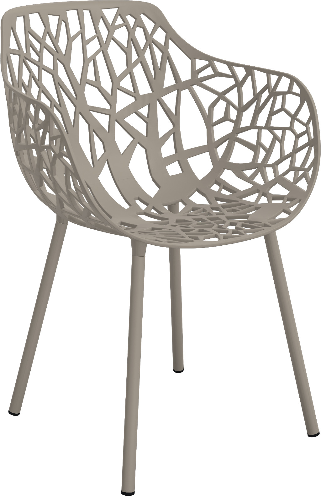 Forest Outdoor Sessel in Gold mit filigranem Design und vier Beinen. Gartenmöbel für draußen.