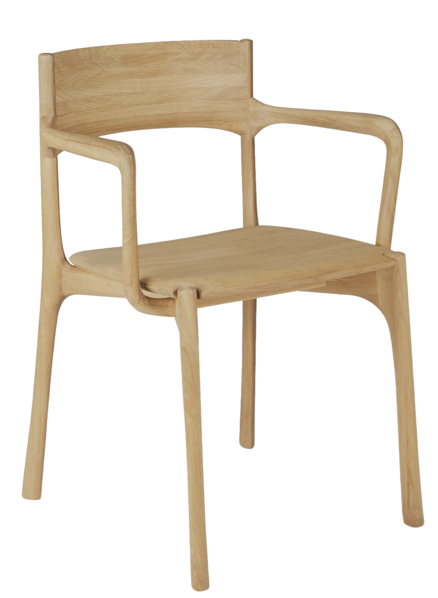 Ethnicraft PI Dining Chair mit Armlehne aus hellem Massivholz, moderner Holzstuhl für Esszimmer.