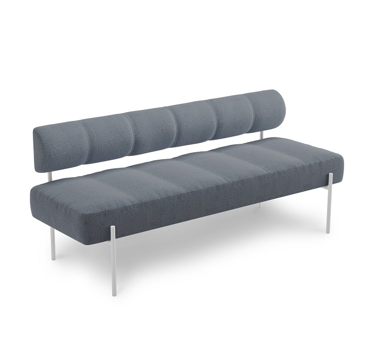 Daybe Esszimmersofa Northern Brusvik 94 in Weiß: Modernes Sofa mit grauem Bezug und weißen Beinen.
