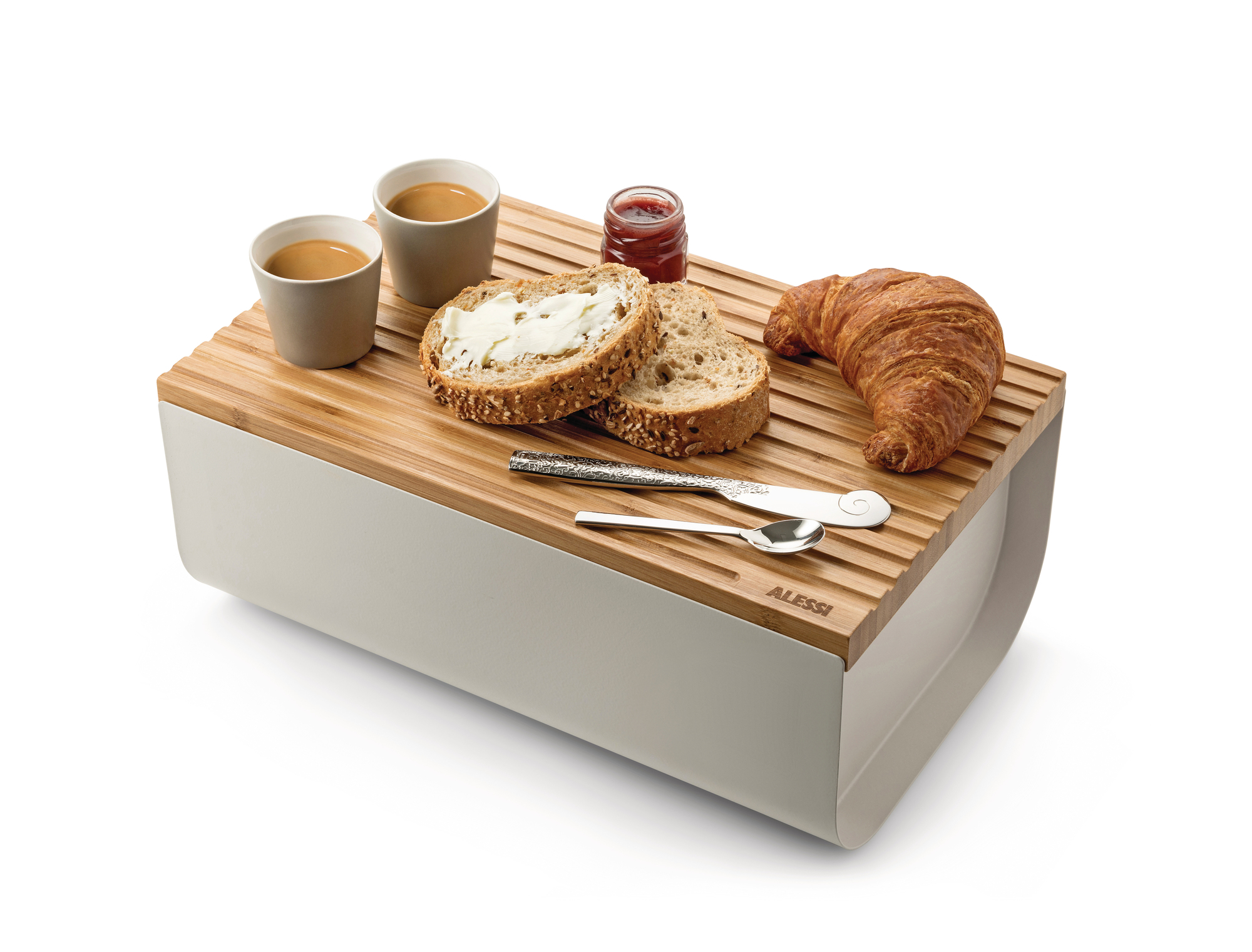 Mattina Brotkasten aus Stahl Warmes Grau Alessi