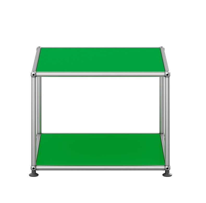 USM Haller Beistelltisch in Grün mit offenem Design, ideal als modernes Wohnaccessoire und Ablagefläche.