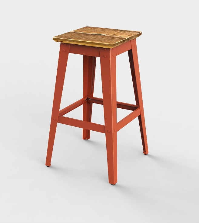 6Grad Barhocker / Küchenhocker Jan Cray Rotorange Bauholz recycelt