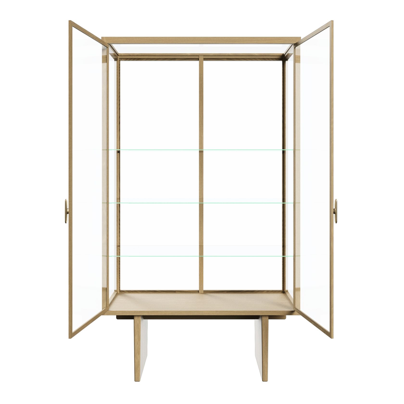 Offene Private Vitrine von Gubi aus hellem Eichenholz mit Glasböden.