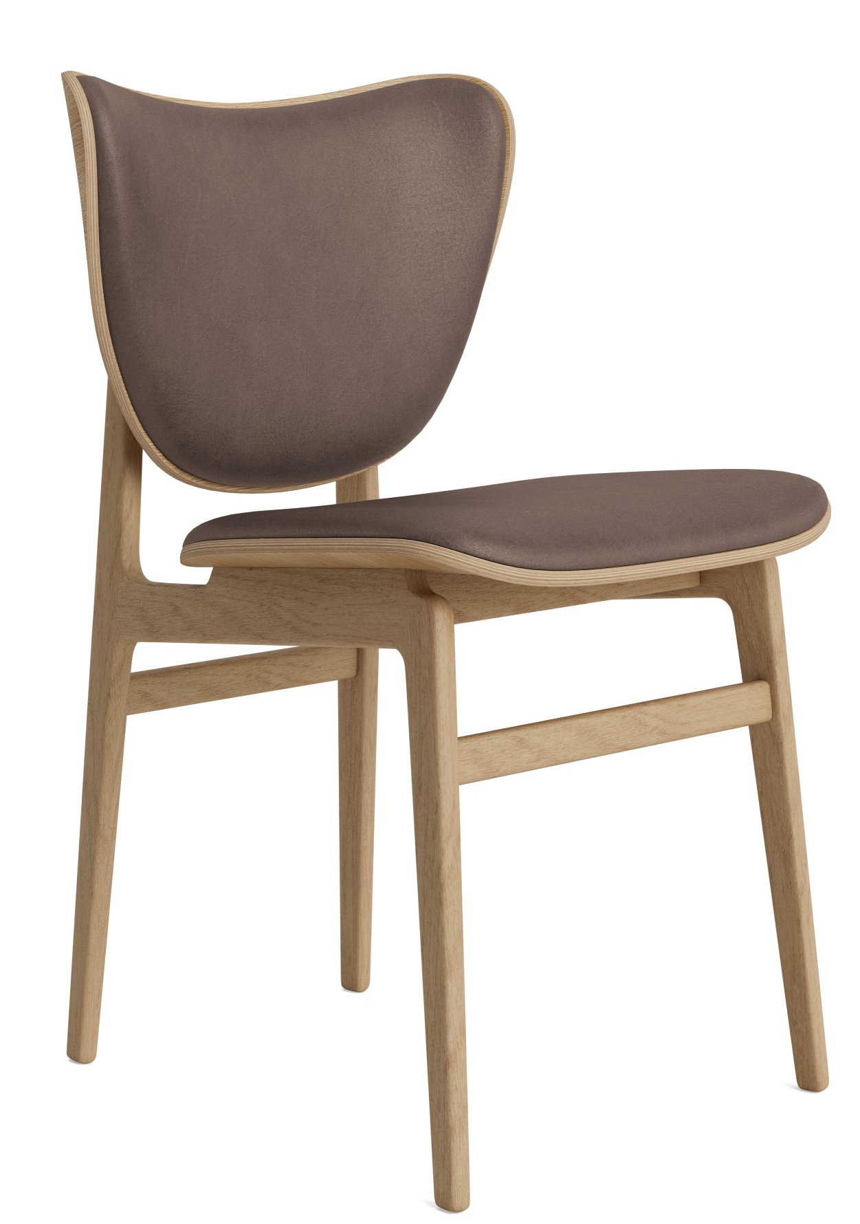 Elephant Dining Chair mit dunkelbraunem Lederbezug und Eiche Natur Gestell.