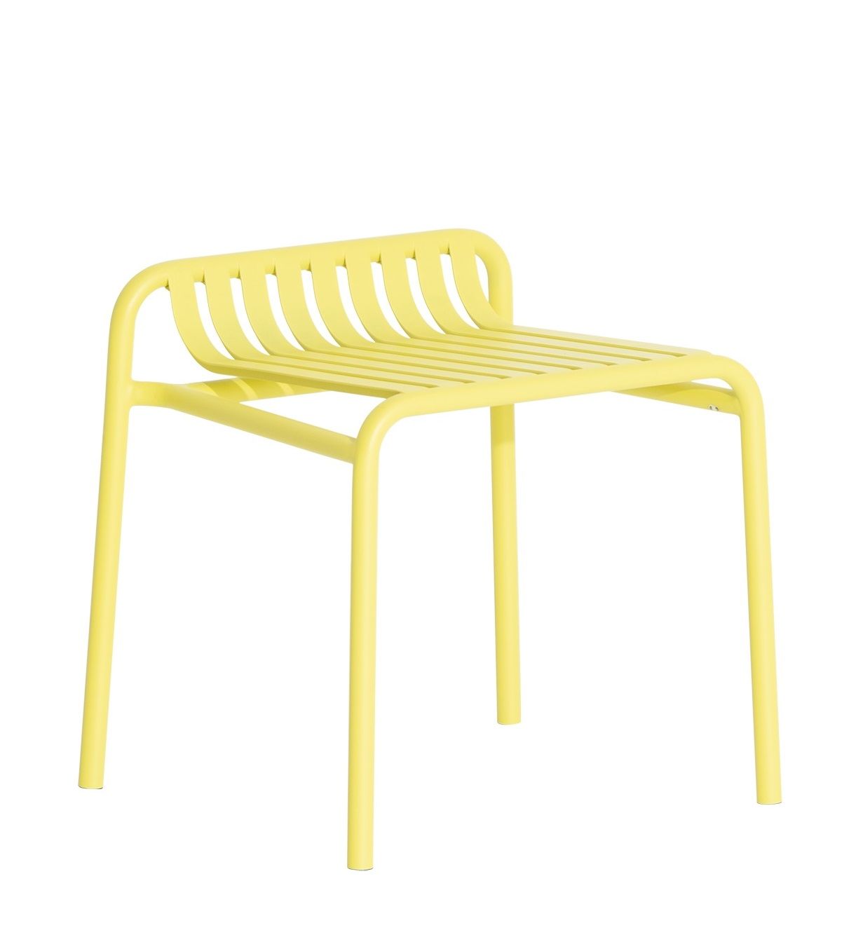 Gelber Week-End Hocker von Petite Friture, moderner Design Hocker aus Metall für den Innenbereich.