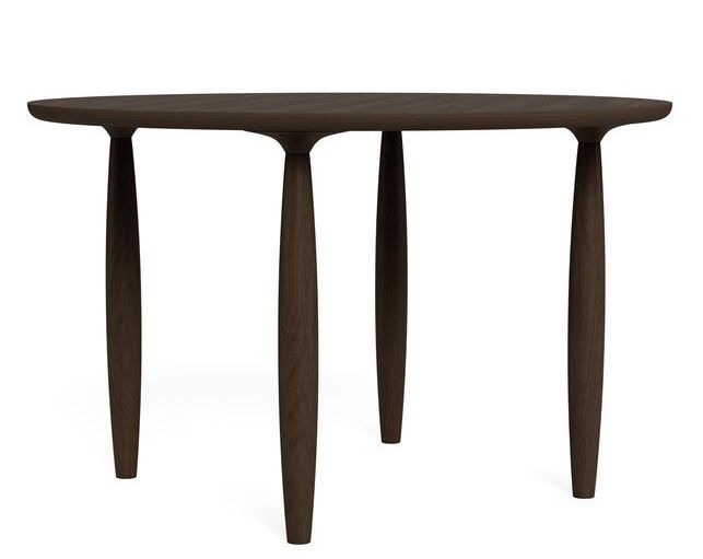 Oku Esstisch rund von Norr11, Eiche dunkel geräuchert, moderner Holztisch für Esszimmer.