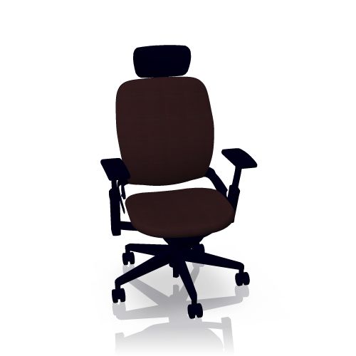 Brauner Steelcase Leap Bürostuhl mit Kopfstütze, ergonomisch und verstellbar für komfortables Sitzen.