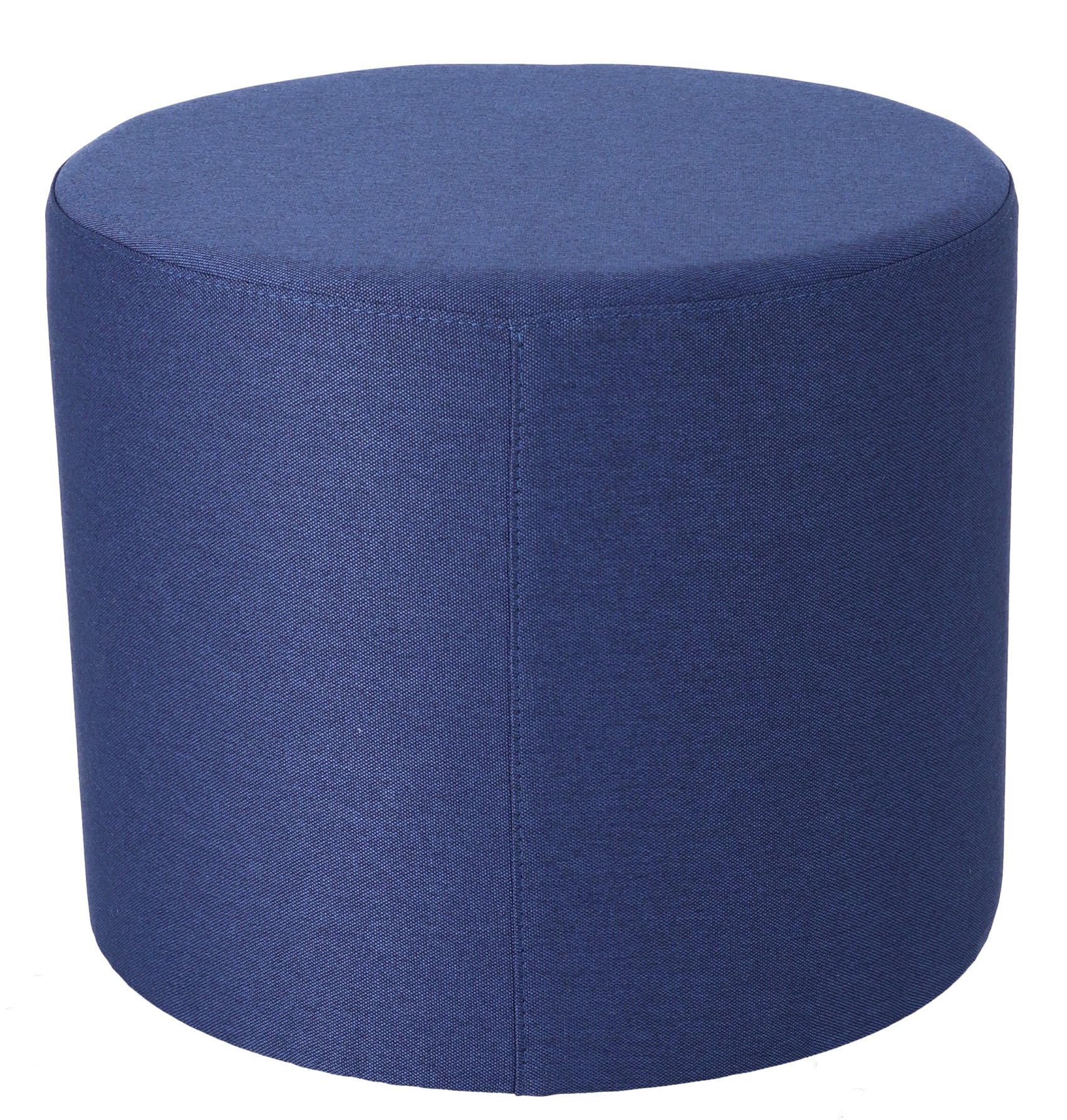 Blauer Rondo Pouf von Jan Kurtz, runder Sitzhocker für Wohnzimmer und Kinderzimmer.