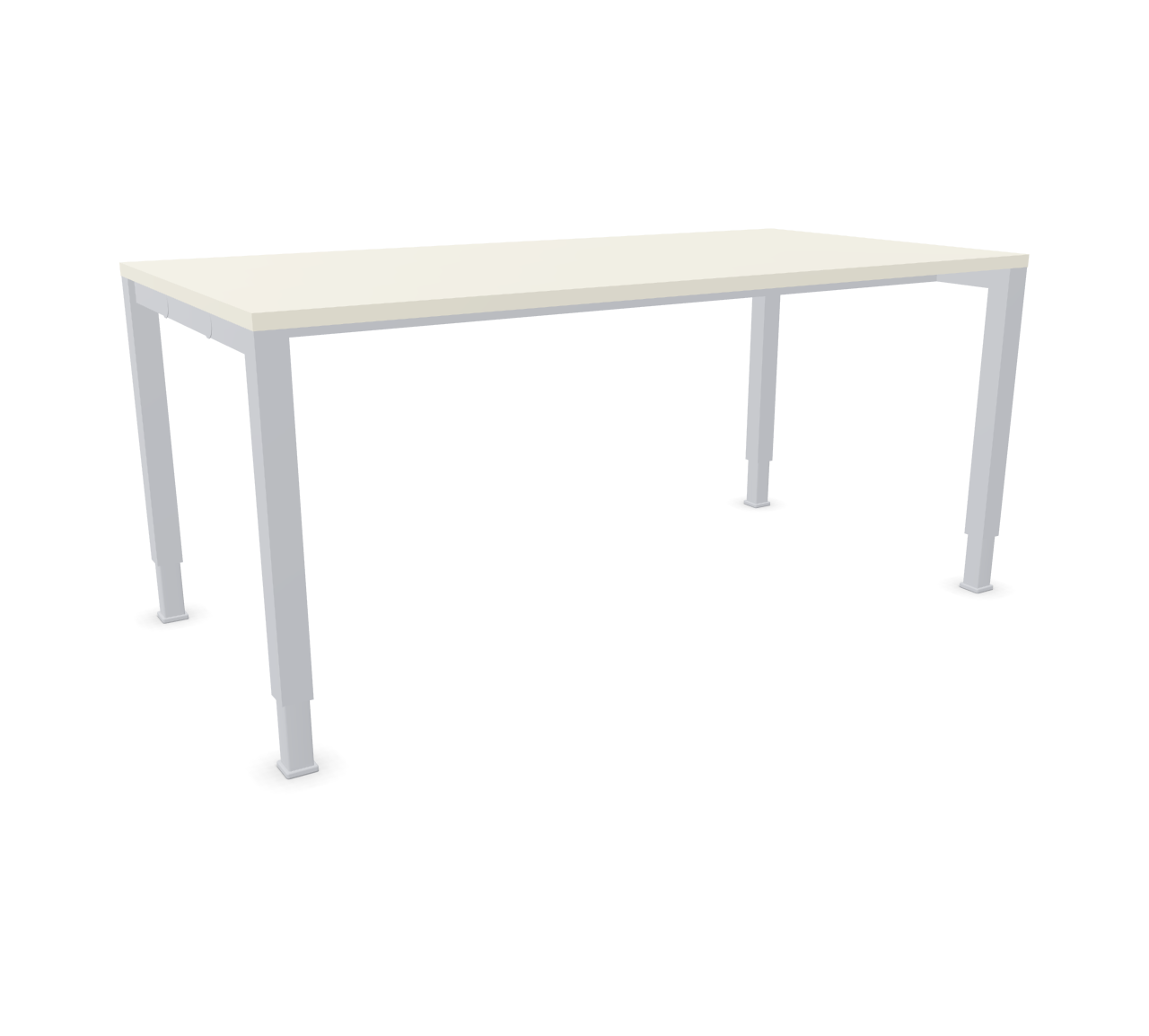 Basic Konferenztisch von König+Neurath: Rechteckiger Besprechungstisch mit heller Tischplatte und silberfarbenem, höhenverstellbarem Gestell.