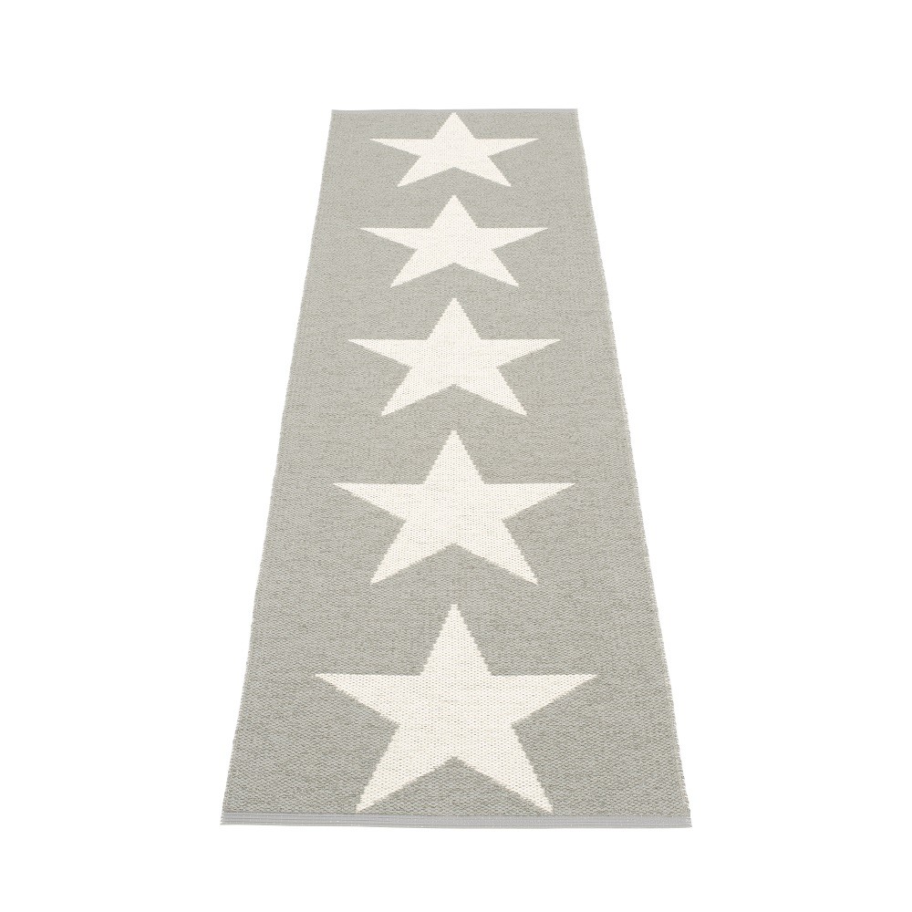 Viggo One Kunststoffteppich 70x250 cm Pappelina Warm grau mit weißen Sternen, moderner Teppich für Innen und Außen.