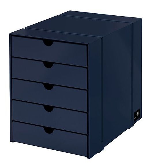 USM Haller Inos Kastenset C4 mit 5 Schalen geschlossen Home Office Stahlblau