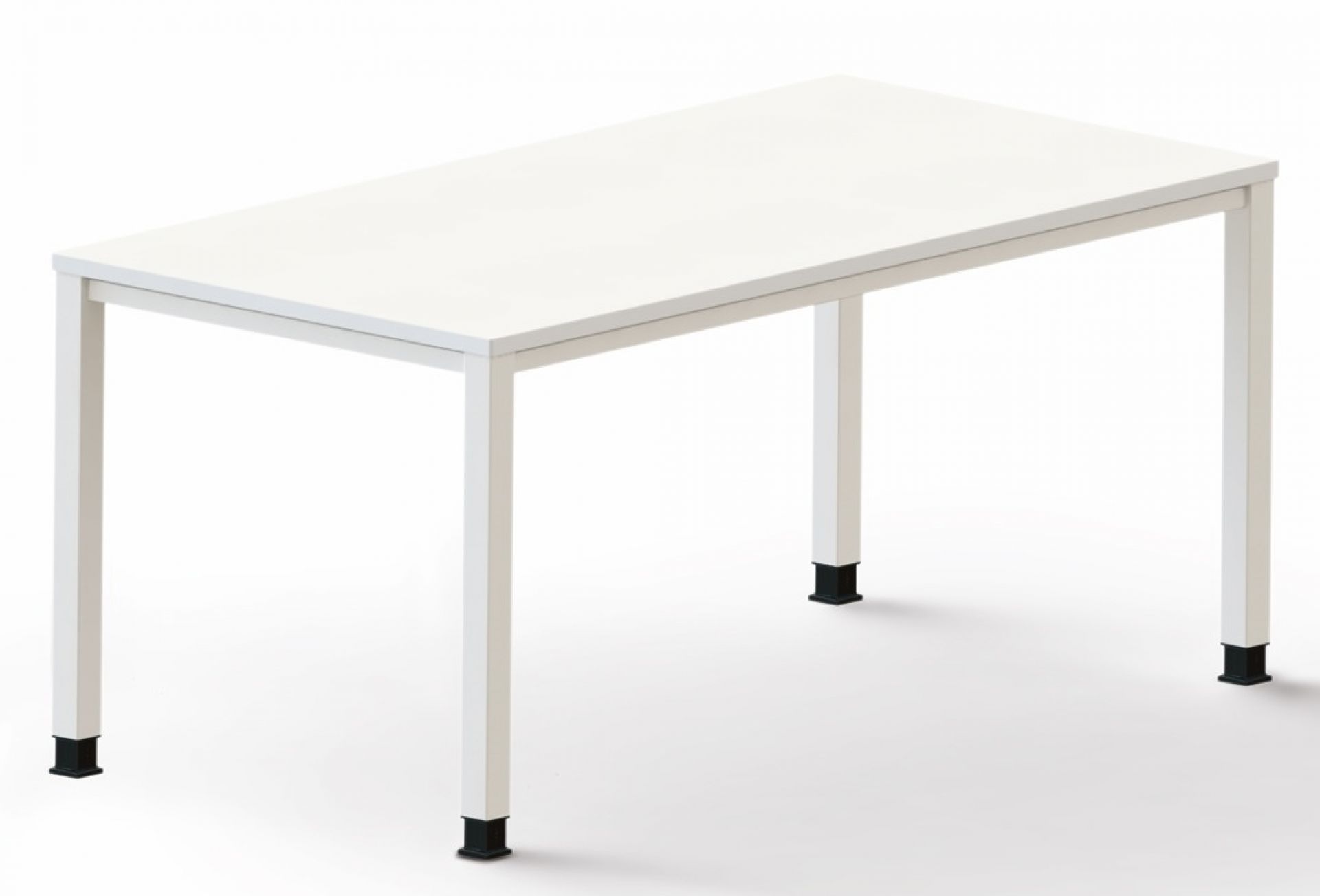 Weißer Sinac Schreibtisch von Palmberg mit höhenverstellbaren Beinen für ergonomisches Arbeiten im Büro.