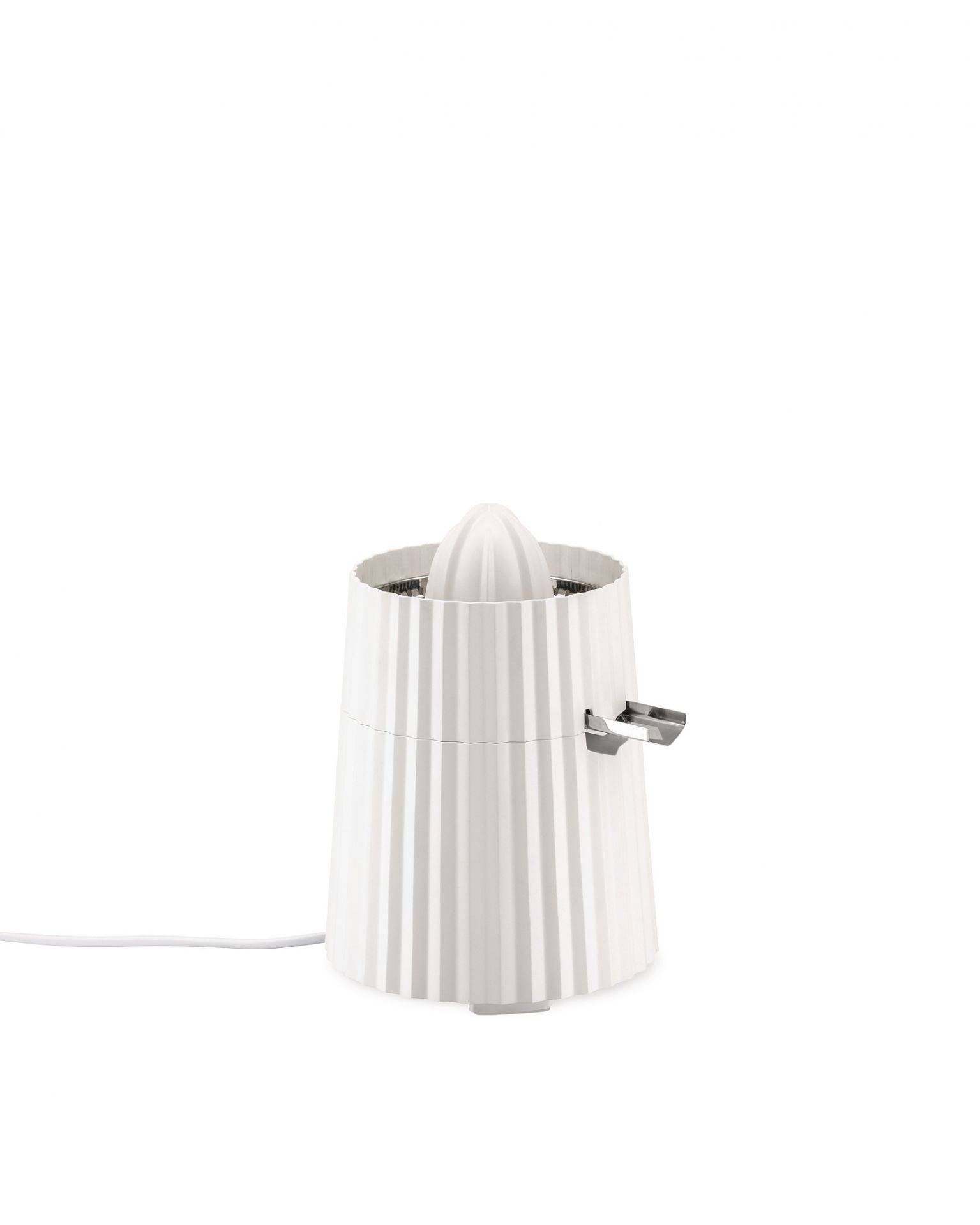 Weiße Alessi MDL07 W Plissé elektrische Zitronenpresse für frischen Saft, Küchengerät im Detail.
