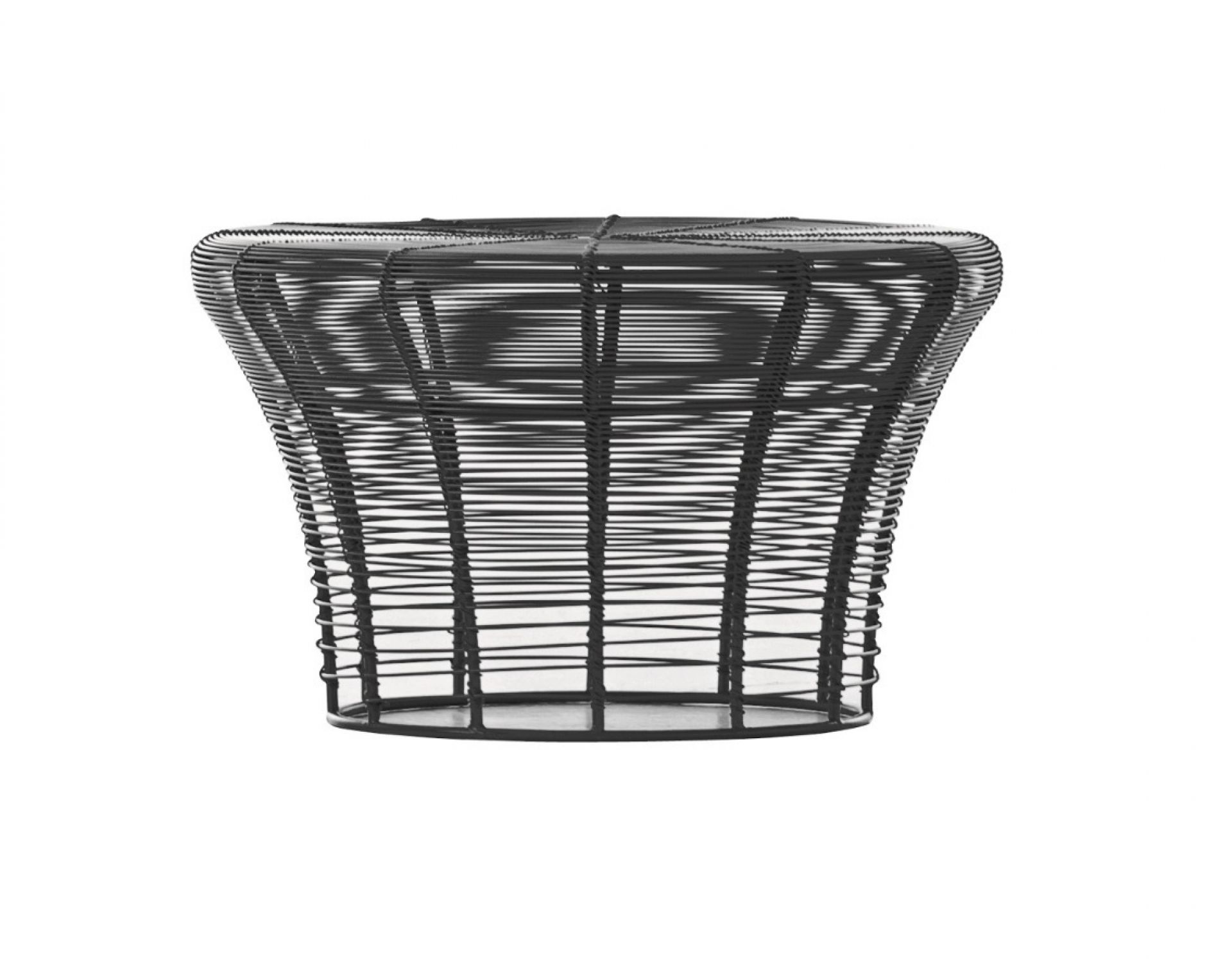 Aram Hocker, GAN, anthrazitfarben, aus filigranem Drahtgeflecht, moderner Sitzhocker für Wohnzimmer und Terrasse.