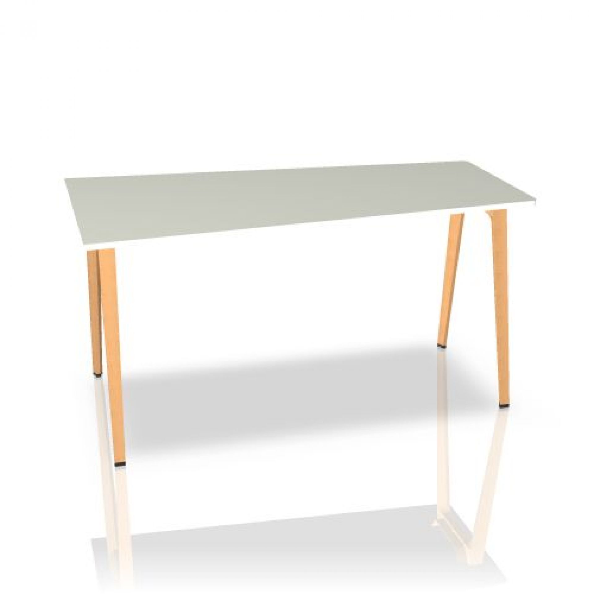 Steelcase B-Free Stehtisch mit weißer Tischplatte und Holzfüßen für moderne Büros.