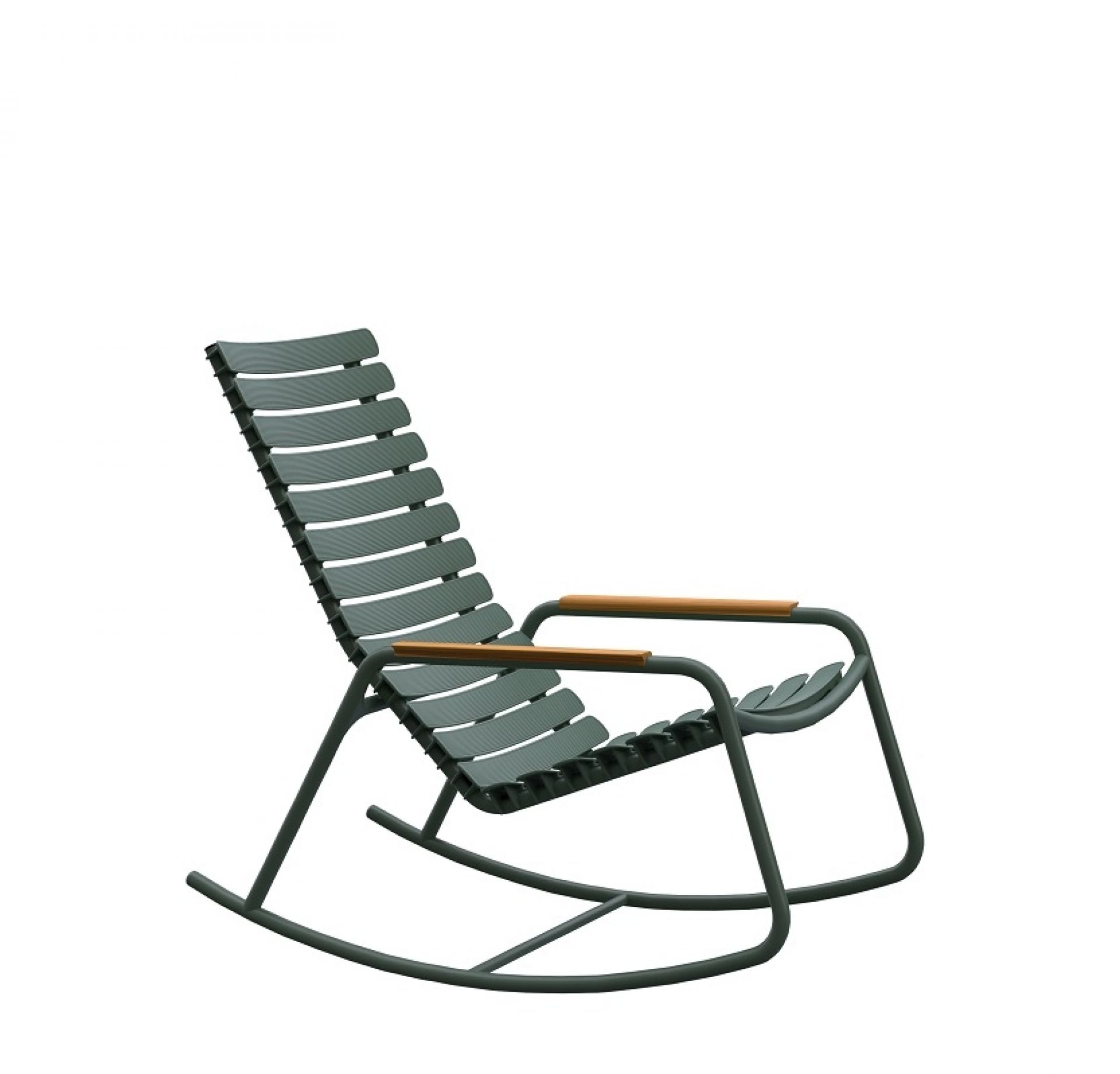 ReClips Outdoor Rocking Chair Schaukelstuhl Houe Bambus​ Armlehnen Olivengrün
