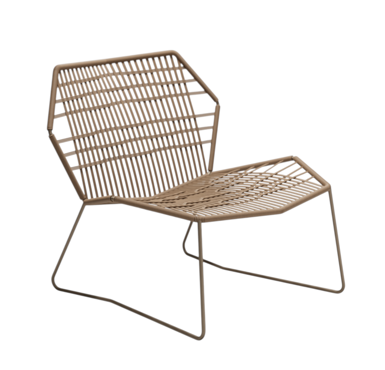 Moroso Tropicalia Sessel für den Außenbereich, moderner Loungesessel aus geflochtenem Seil in Beige.