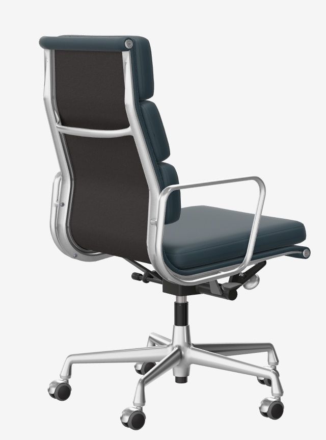 Soft Pad Chair EA219 / EA 219 Sessel VERCHROMT / LEDER PREMIUM MIT KONTRASTNAHT RAUCHBLAU Vitra EINZELSTÜCK
