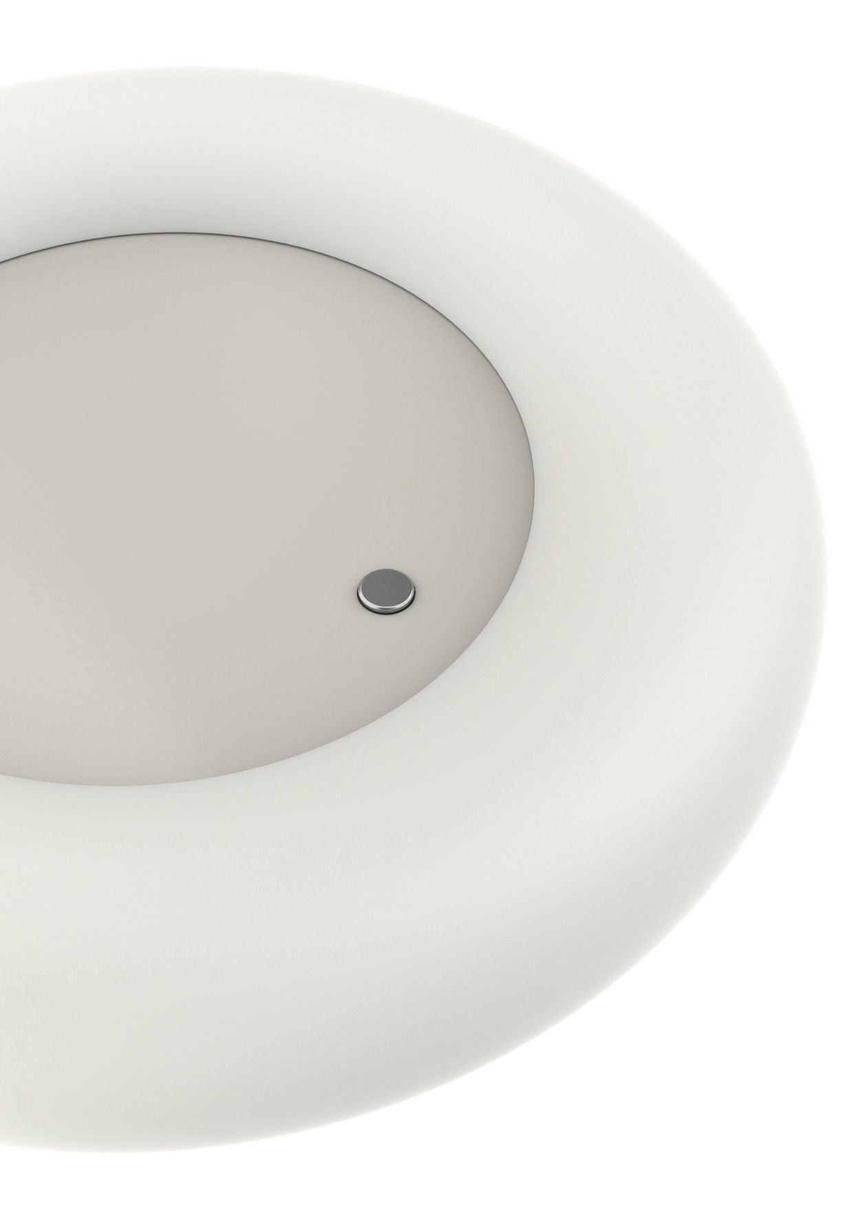 Detailaufnahme der Belux Oto Stehleuchte mit Rundfuß in Hellgrau, warmweißes Licht.