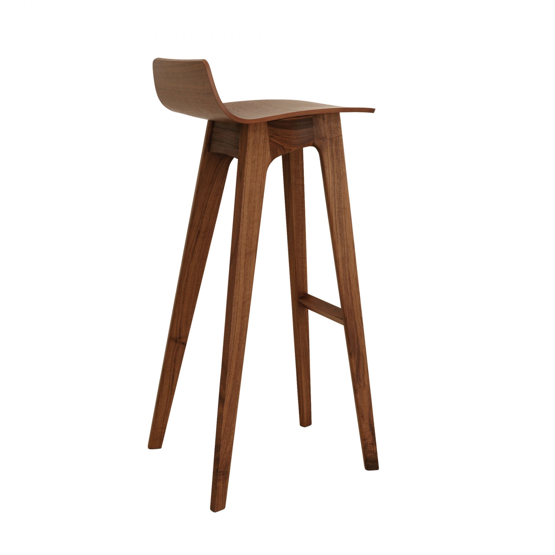 Morph Barhocker aus Nussbaumholz, Sitzhöhe 80 cm, modernes Design für Küche und Bar.