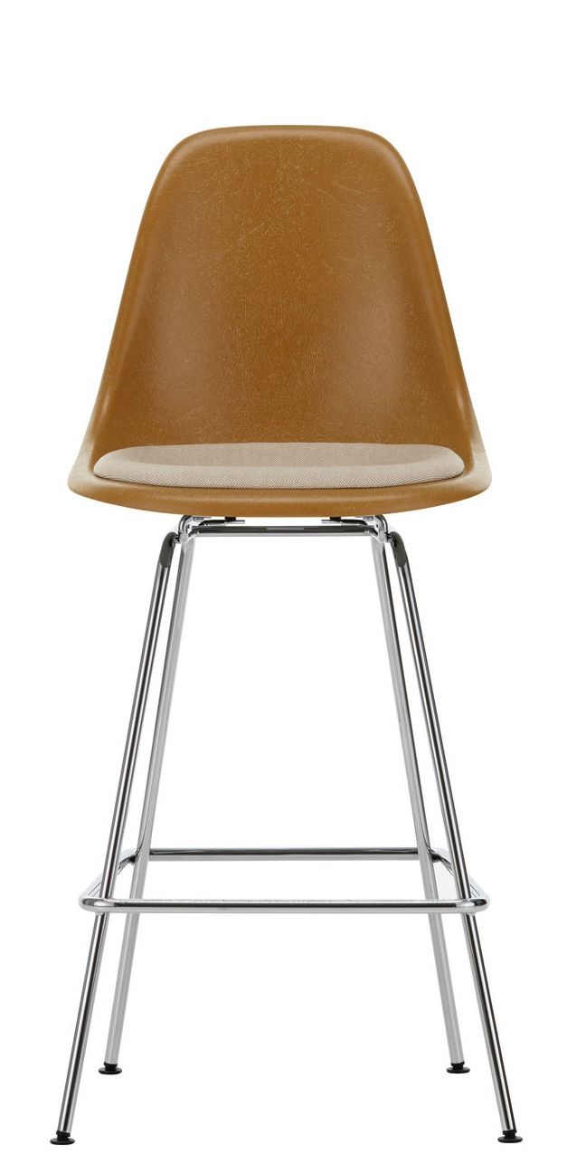 Eames Fiberglass Bar Stool Medium Barhocker mit Sitzpolster Vitra